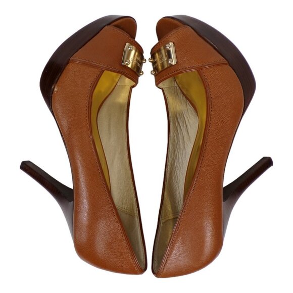 Michael Kors Peep Toe Platform Heels Gold Est 1981 Nameplate Sz 8.5M #596 - Picture 8 of 14